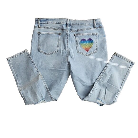 NY&C Women's Jeans Size 18 Mid-Rise Skinny NWT RN 23243 Rainbow Heart Embroidery - Picture 6 of 16